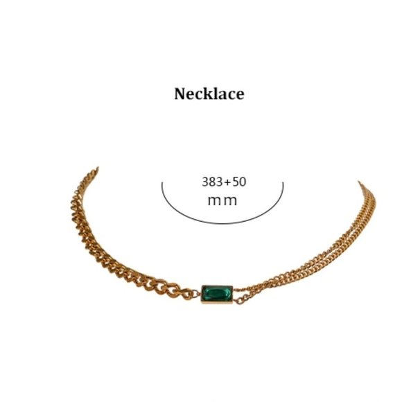 New 18K Gold Plated Link Chain Green Gemstone Necklace - Picture 2 of 5